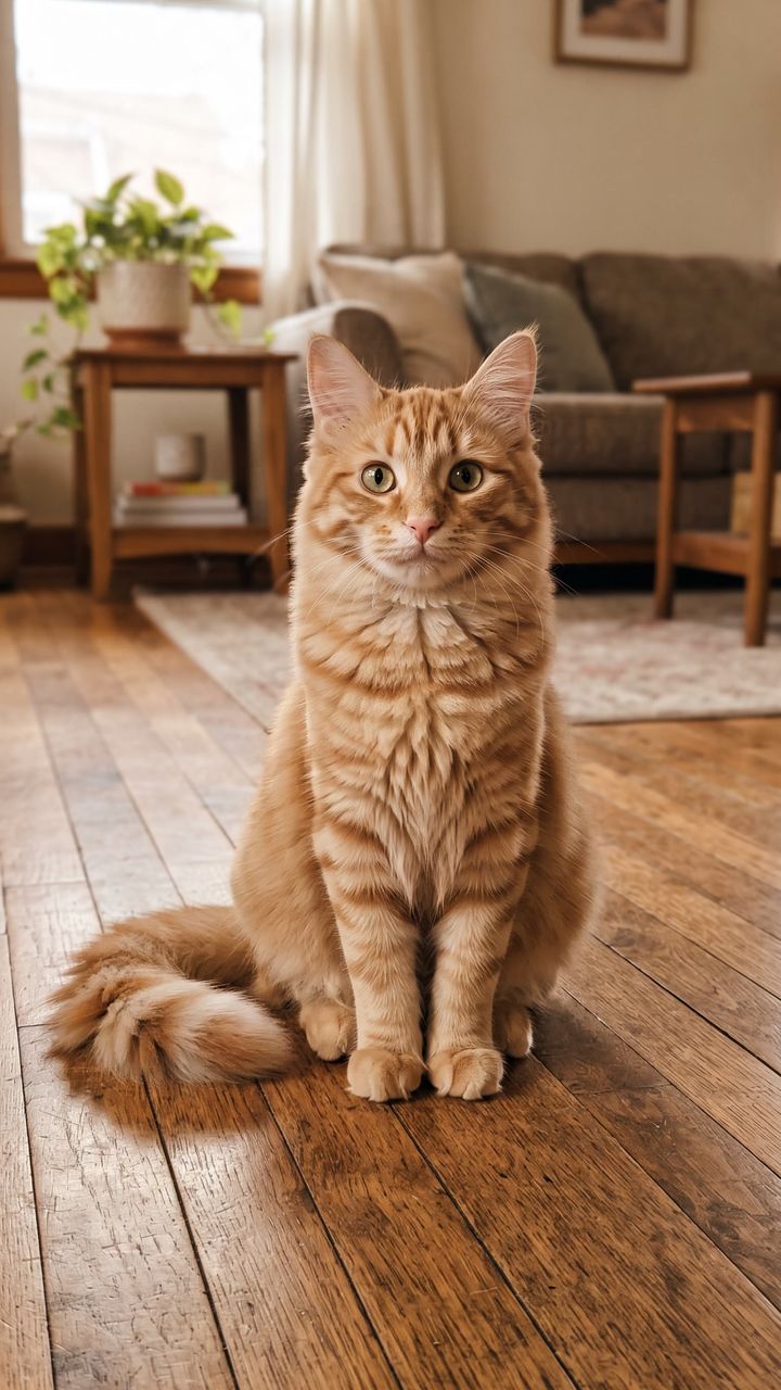 Input photo: an AI-generated fluffy orange tabby cat