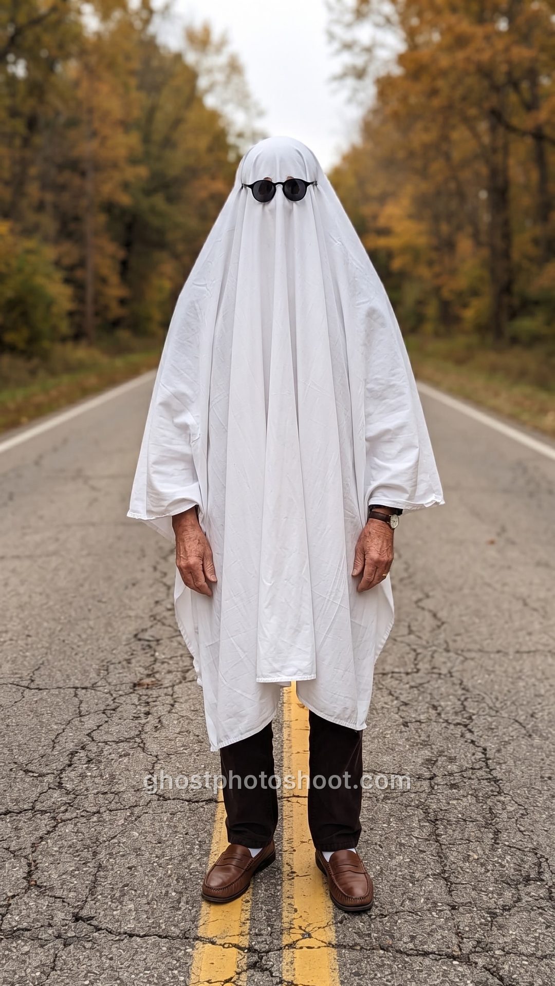 Grandpa Ghost in the Middle of an Empty Road